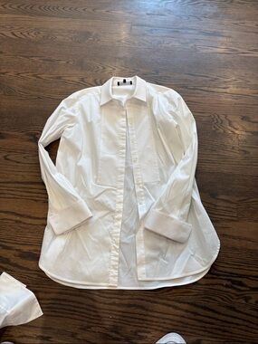 Lafayette 148 New York White Button-Front Dress Shirt